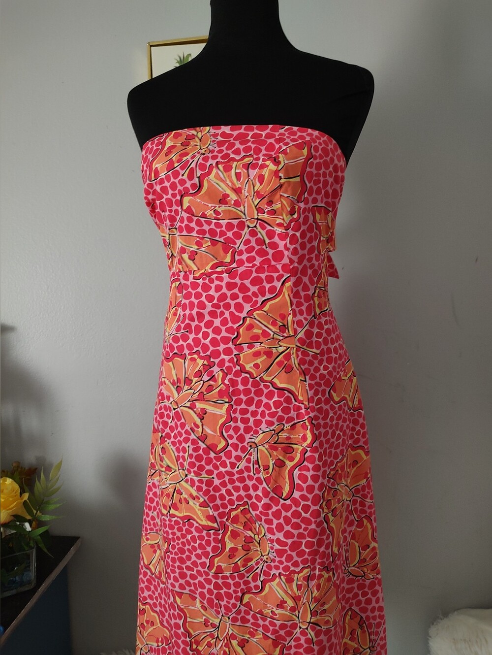Lilly Pulitzer Strapless Pink and Orange Floral Maxi Dress